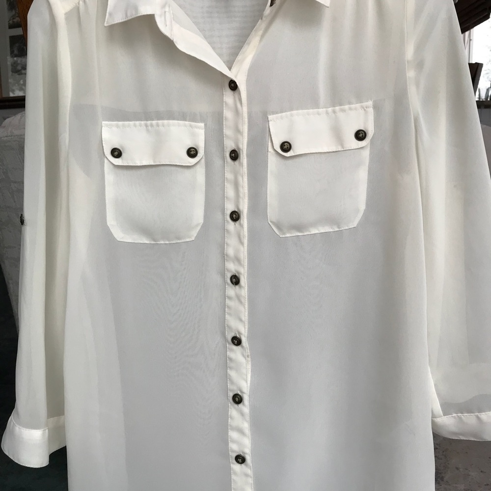 Maurices 3/4 Sleeve Chiffon Button Down